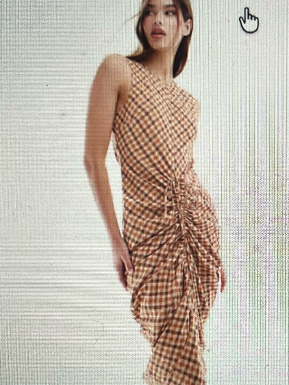 ASOS Tan and Brown Checked Ruched Midi Dress